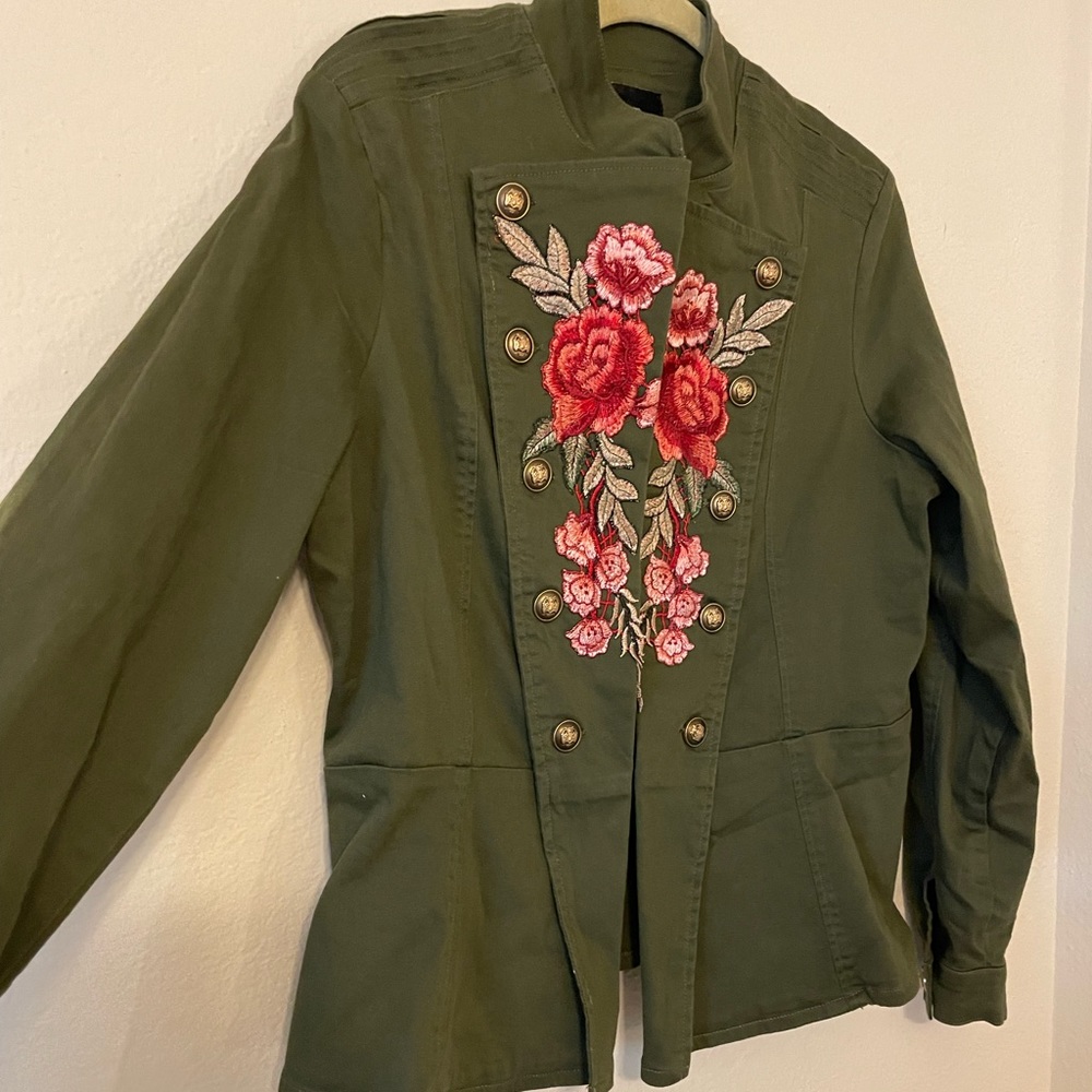 one 5 one Floral Embroidered olive green Army Jacket size XL